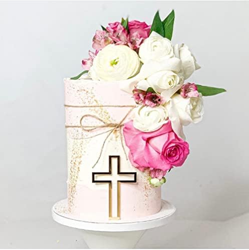 RUIXUAN 16pcs of Acrylic Cross Cake Topper, Cross Cake Charm for Baptism, Christening, Holy Communion Cake (4'', Silver Mirror)