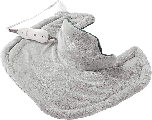 Sunbeam Contoured Heating Pad for Neck & Shoulder Pain Relief with Auto Shut Off Moist Heating Option 22 x 19 Grey