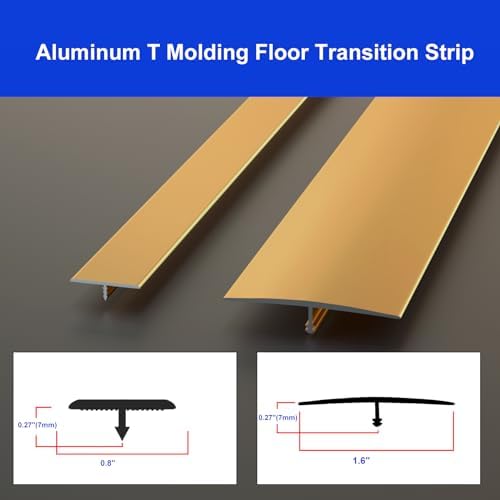 NeatiEase T Molding Floor Transition Strip, Aluminum Laminate Flat Divider for Joining Gaps, Threshold, Tiles, Gold, 4ft x 1.6in (3pcs)