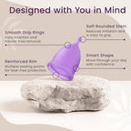 EcoBlossom Reusable Menstrual Cup and Case - The Most Reliable Medical Grade Silicone Period Cups - Comfortably use for 12 Hours (Large (Pack of 2), Round Stem & Case)