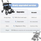 CARLIKE 3 in 1 Intelligent Electric Wheelchair & Rollator Walker with Seat & Electric Transport Chair Lightweight Foldable, Detachable Footrests, 10" Non-Pneumatic Wheels for Seniors/Adults