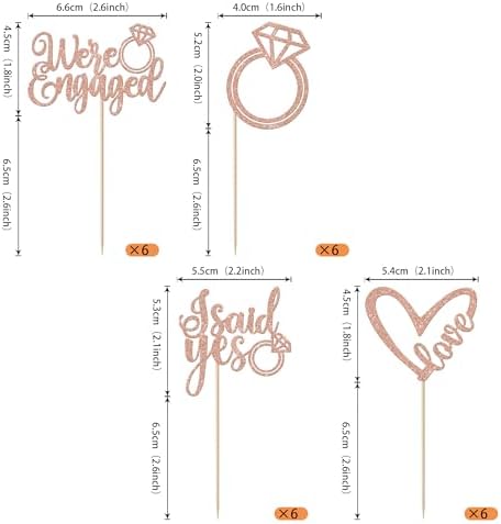 Rsstarxi 24 Pack We're Engaged Cupcake Toppers Glitter Diamond Ring Love Sweet Heart Cupcake Picks She Said Yes Cake Decorations for Wedding Engagement Bridal Shower Party Supplies Rose Gold