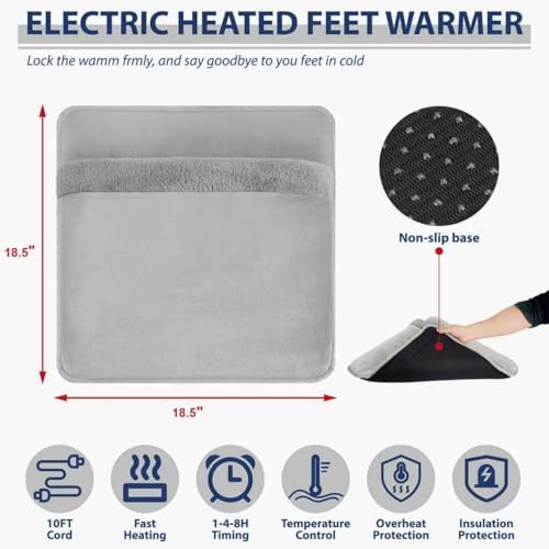 Electric Heated Pad Foot Warmer for Men and Women with Double-Sided Heated, Under Desk,Bed,Office,Home, 3 Timers 9 Fast Heating Settings, Soft and Breathable Perfect Relaxation