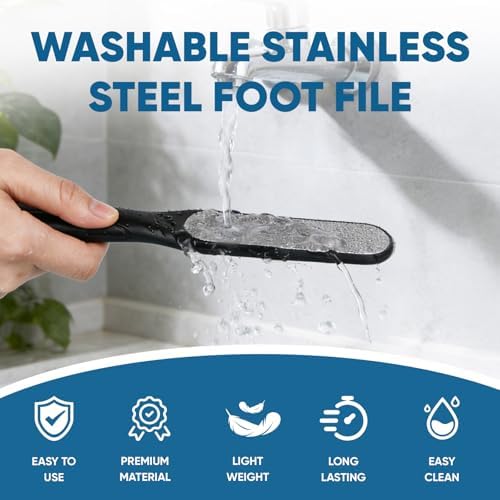 TEAWOO Double Sided Foot File and Callus Remover, Stainless Steel Waterproof Foot Scraper and Foot Rasp for Dead Skin & Hard Heels, 2-in-1 Pedicure Tools for at Home Foot Care