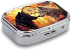 Black and White Wolf Dream Catcher Travel Pill Organizer Portable Pill Box Metal Medical Pill Case for Men Women