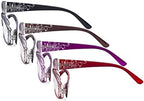 CessBlu Ladies Floral Design Reading Glasses 4 Pack with Crystals for Women Reading