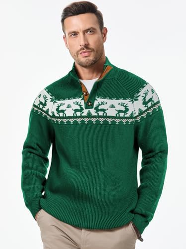 JMIERR Men's Cable Knit Pullover Sweater Casual Long Sleeve Stand Collar Button Knitted Sweaters