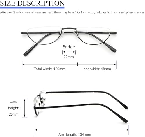 MMOWW 3 Pack Half Frame Reading Glasses for Women Men Slim Half Moon Lens Readers Semi Rimless Metal Frame Spring Hinges