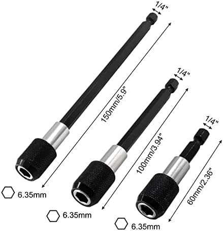 Litoexpe 6 Pcs Drill Bit Extension, Quick Release Bit Holder Magnetic Drill Extension Bit Holder with 1/4” Hex Shank for All 1/4-Inch Drive Bits (2 Inch, 4 Inch, 6 Inch - Black