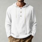 Mens Linen Shirts Long Sleeve Henley Casual Lightweight Cotton Hoodie Top Summer Fashion Loose Beach Vacation Clothes