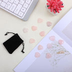12 Pcs Pink Rose Quartz Heart Crystal Stones, Natural Polished Gemstones Mini Pocket Stones Handcrafted Gemstones for Love Stone with Plush Gift Bag