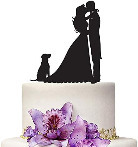Wedding Cake Topper, Black Color Acrylic Silhouette Couple Bride and Groom Dog Wedding Party Decorations