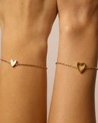 PAVOI 14K Gold Plated Matching Heart Charms Solitaire Bracelet Set for Women | Adjustable Valentines Day Love Friendship Two Bracelet Pack