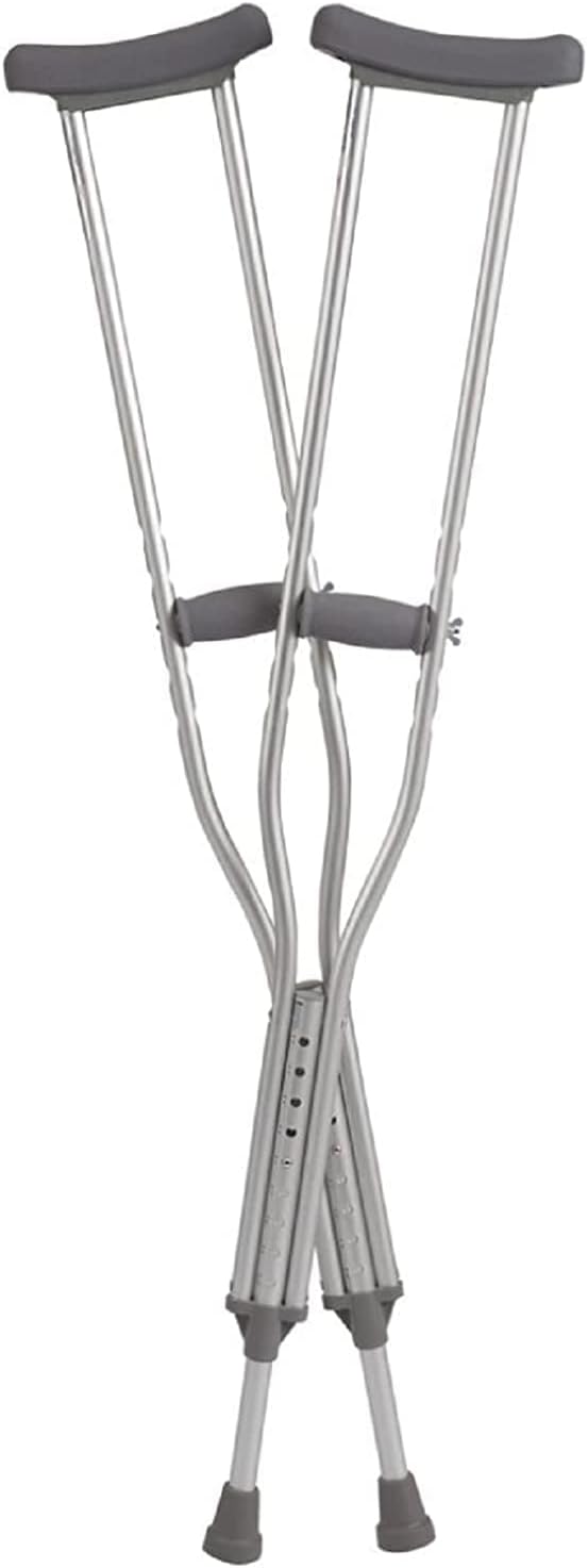 Adjustable Adult Crutches for Walking, Silver Aluminum Crutch with Comfortable Underarm Pad and Handgrip (Tall 5’10-6’6), X-Large
