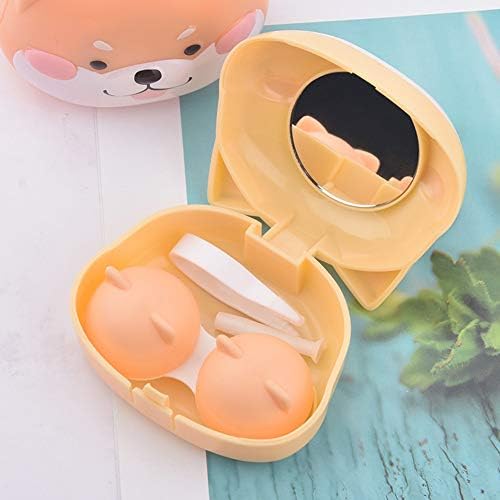 2 Pcs Cute Dog Contact Lens Case Travel Kit Portable Animal Contact Lens Box Holder Soak Storage Container with Mirror Bottle Tweezers Stick Remover Tool