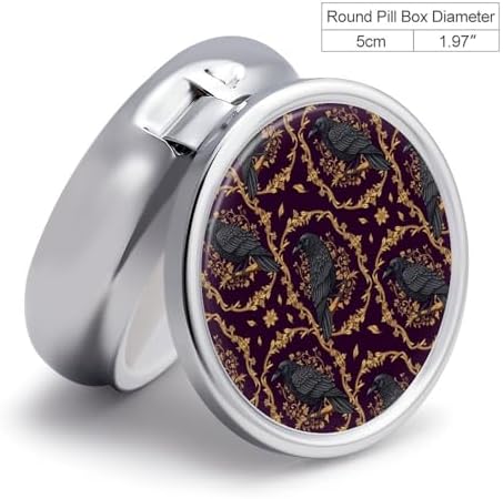 Round Medicine Organizer, Goth Gothic Raven Purple Portable Pill Box, Mini Case for Fish Oil, Travel Holder Purse Pocket for Men