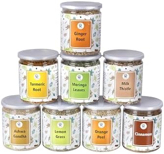 Loose Leaf Herbal Tea Set – 8 Premium Herbs - Up to 450 Cups - Ginger, Turmeric, Lemongrass, Moringa, Cinnamon, Orange Peel, Milk Thistle, Ashwagandha | Wellness Gift by Yogi's Gift®