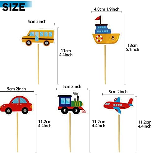 Transportation Cupcake Toppers 30 Pack Car Truck Train Airplane Ship Party Cake Toppers Picks for Kids Birthday Baby Shower Party Decorations Supplies