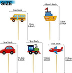 Transportation Cupcake Toppers 30 Pack Car Truck Train Airplane Ship Party Cake Toppers Picks for Kids Birthday Baby Shower Party Decorations Supplies