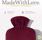 Qomfor Hot Water Bottle with Soft Fleece Cover - 1.8L Large - Premium Hot Water Bag for Pain Relief, Period Cramps, Cozy Nights, Bed Warmer, and Feet Warmer (Bordeaux)