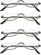 Half Reading Glasses - 4 Pairs Half Rim Metal Frame Glasses Spring Hinge Readers for Men and Women, Gunmetal 2.00