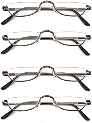 KoKoBin Half Reading Glasses - 4 Pairs Half Rim Metal Frame Glasses Spring Hinge Readers for Men and Women, Gunmetal 2.00