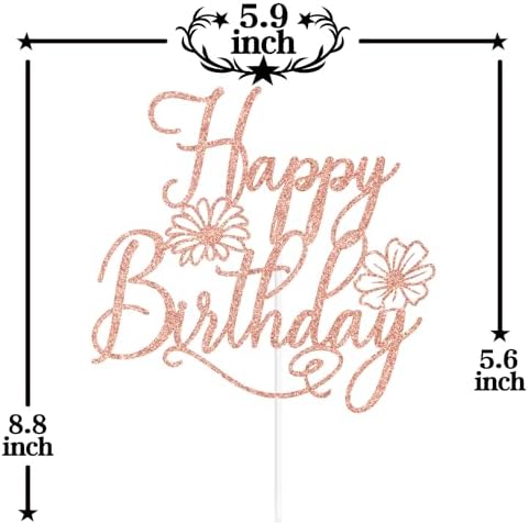 Rose Gold Spring Wildflower Happy Birthday Cake Topper, She is A Wildflower Decor, Spring Flower Themed Birthday Party Decorations Supplies