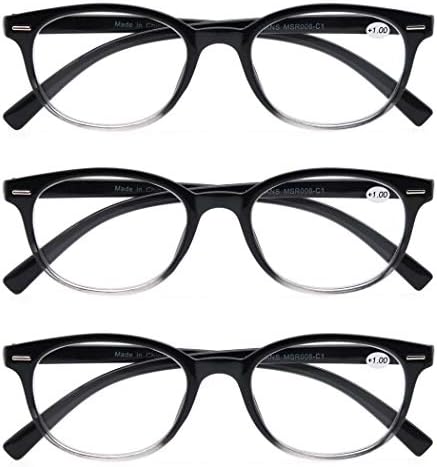 MODFANS Round Stylish Reading Glasses 3 Pair with Spring Hinge Fashion Glasses for Reading for Men and Women +2.00