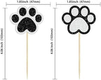 Gyufise 24Pcs Paw Cupcake Toppers Glitter Dog Paw Cake Decorations Black White Glitter Puppy Cupcake Toppers for Baby Shower Boys Girls Birthday Party Cake Supplies