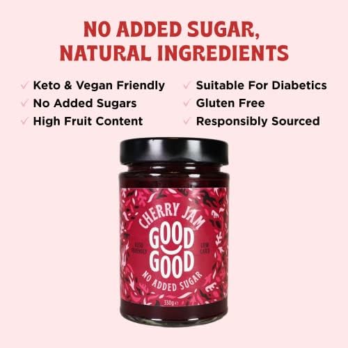 GOOD GOOD Cherry Jam - No Added Sugar - Low Calorie - Gluten Free and Vegan - Diabetic and Keto Friendly - 12oz / 330g (Pack of 1)