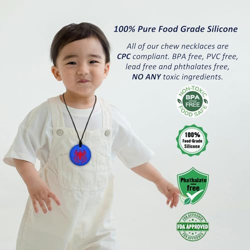 Chew Necklaces for Sensory Kids Boys, 6 Pack Chewy Necklace Sensory Toys for Kids with Autism, ADHD, SPD, Silicone Adult Chew Toys Teething Necklace Reduce Chewing Biting Fidgeting