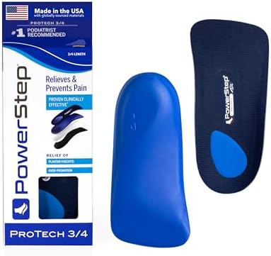 PowerStep ProTech 3/4 Orthotic Insoles - Medical Grade Arch Support Inserts for Plantar Fasciitis Relief- Made in USA - Maximum Cushioning + ShockAbsorb Orthotics (M 4-4.5 W 6-6.5)