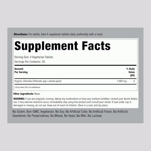 Piping Rock Chlorella | 1000mg | 120 Tablets | Blue-Green Algae | Broken Cell Wall Organic | Non-GMO, Gluten Free Supplement
