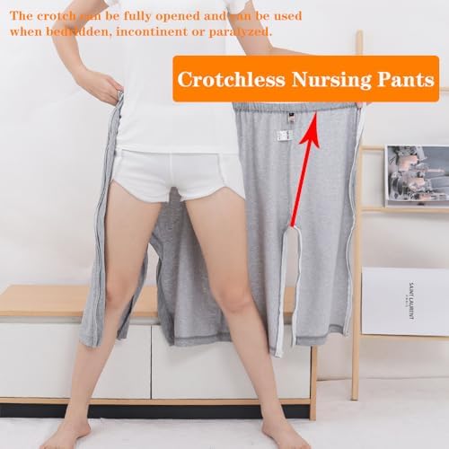 Unisex Fracture Pants,Bedridden Patient Clothing,Disability Clothing,Zippers Full Open Adult crotchless pants