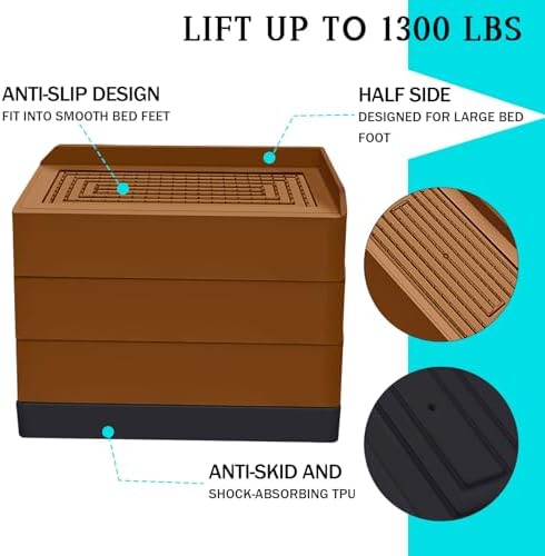 ANNKUT Furniture Risers 4 Inch, Heavy Duty Furniture Elevator in Heights of 1.5, 3 or 4 Inch， Rectangle Raising Blocks for Bed, Couch, Desk, Sofa, Tables,Support Up to 1,300 Lbs (4 Pack-Brown)