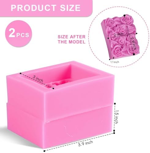 OBTANIM 2 Pcs Silicone Square Rose Flower Fondant Molds Handmade Chocolate Candy Moulds for DIY Craft Art Soap Candle Making Cake Decoration