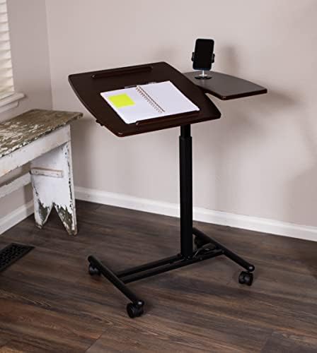 BIRDROCK HOME Adjustable Mobile Laptop Stand - Brown - Portable Rolling Standing Desk - Computer Stands - Four Wheels - Overbed or Bedside Table