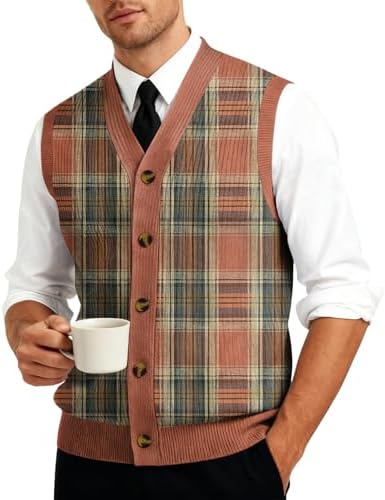Men's Button Down Sweater Vest Lightweight Knitted V-Neck Sleeveless Cardigans Knitwear
