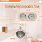 Sauna Accessories Kit, Bucket and Ladle Set, Thermo-Hygrometer, Hourglass, Aromatherapy Bowl Oil Cup Holder, 5-Pack (Pine) (Wood)