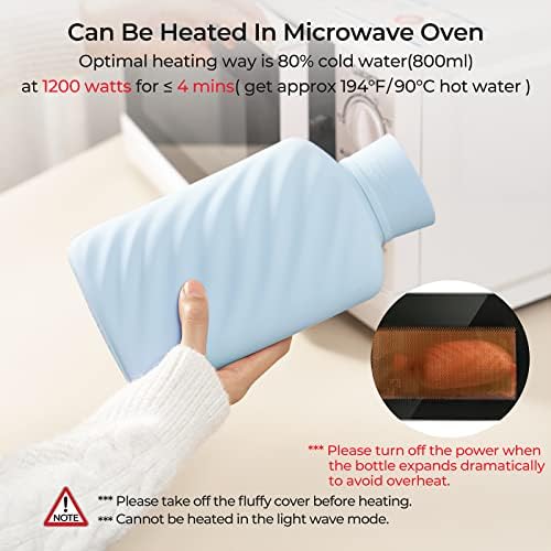 Microwaveable Silicone Hot Water Bottle with Cover(1 Liter), MEETRUE Innovative BPA-Free Silicone Hot Water Bag Hot Water Bottles for Pain Relief, Hot & Cold Therapies-Gift for Women Children Elderly