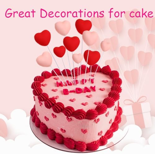 20 Pcs Heart Cake Toppers 3D Red Pink Heart Cupcake Toppers 2 Sizes Love Heart Cake Decoration for Valentine’s Day Cute Resin Heart Party Supplies for Wedding Birthday Mother’s Day