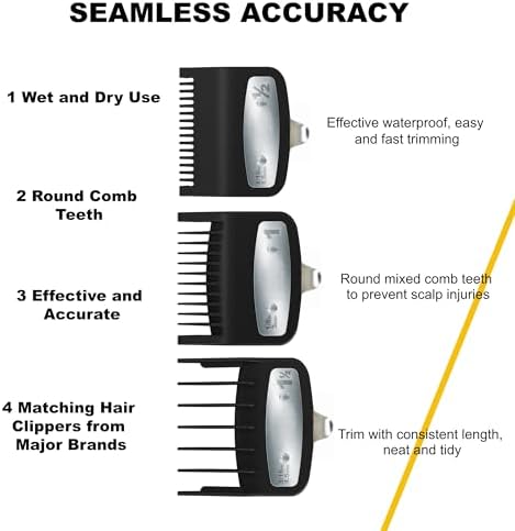 3-Pcs Clipper Guard Set, Black Professional Clipper Guard Set Compatible with Wahl Most Clippers (1.5mm/3mm/4.5mm), Premium Close Cut to 1-Inch,Black Sliver