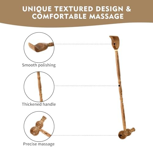 2-in-1 Wooden Back Scratcher Massager, Natural Wenge Wood Massage Hammer, Long Handle Ergonomic Back Itch Relief, Manual Body Massager for Muscle Relaxation, for Parents & Elders