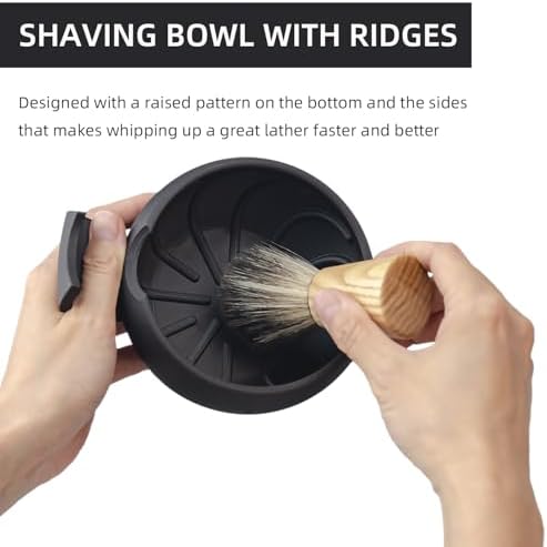 Grandslam Shaving Bowl with Ridges, Shaving Mug with Brush Stand, Shaving Soap Bowl for Shaving Cream and Soap, Durable & Holds Heat Longer, Rich & Thick Lather, Great for Traveling and Use at Home
