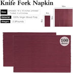 Burgundy Disposable Napkins with Built-in Flatware Pocket, Linen Feel Prefolded Dinner Napkins for Evening Parties, Weddings, Christmas, Cloth Like Paper Napkins, 100Pack