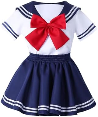 Kids Sailor Cosplay Costume Dress Anime Japanese School Uniform Shirt Skirt Bow Tie Outfits for Girl