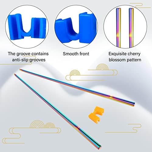 Tessco for you 5 Pairs Training Chopstick Helpers Reusable Chopsticks for Beginner Non Slippery Replaceable Practice Heat Resistant Holder with Clip for Trainer(Stainless Steel,Bright Colors)