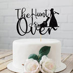 The Hunt is Over Cake Topper, Funny Guns Themed Bride & Groom Wedding/Engagement/Bridal Shower Party Cake Decorations, Black Glitter