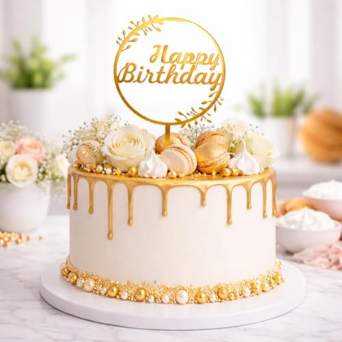 Set of 4 Acrylic Happy Birthday Cake Toppers (5-Inch) Reusable Gold Cake Topper for Birthday Cakes | Elegant & Modern Cake Decorations for Men, Women, Kids | Perfect Party Cake Decor Combo