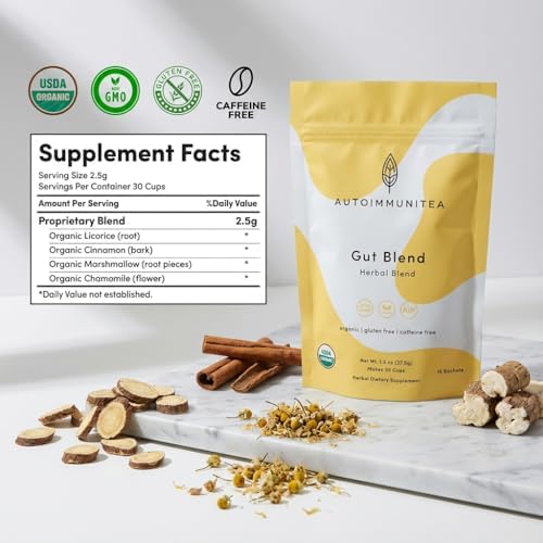 Digestive Tea – Leaky Gut Blend by AutoimmuniTea – Overall Digestive Support, and Stomach Sooth, Made of Organic Marshmallow root and Licorice Root, Cinnamon and Chamomile, IBS AIP Diet – 15 Tea Bags